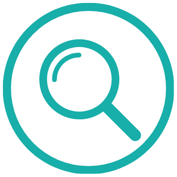 A green icon of a magnifying glass